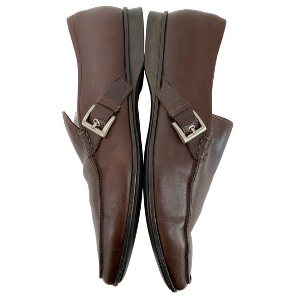 VTG Prada Italy Mens Brown Leather Buckle Loafers Size 10 US Slip On 2D width - Picture 6 of 11